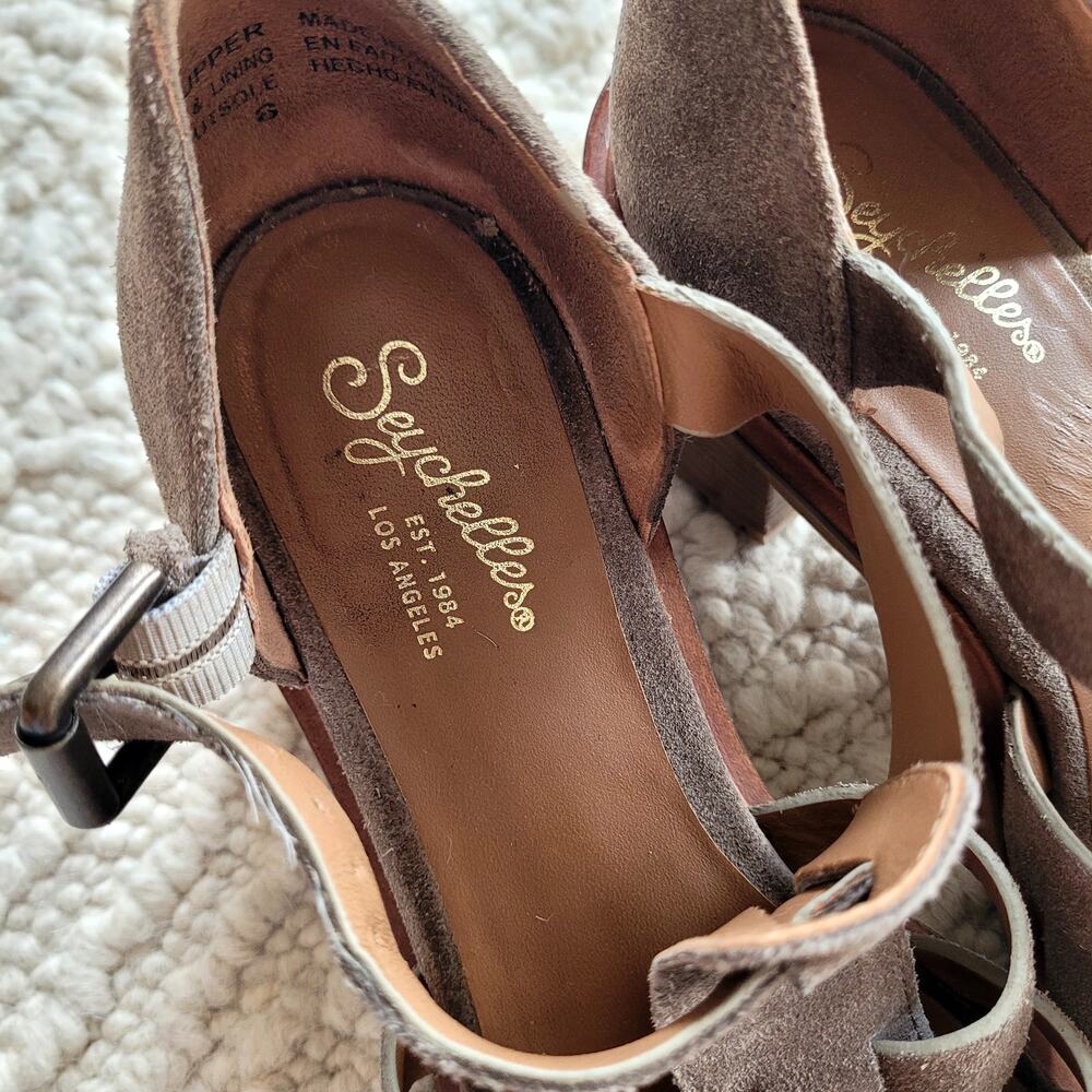 Seychelles Social Butterfly Heeled Gray Suede leather Sandals Sz 8 - Picture 4 of 7